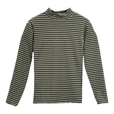 2025秋冬新款女士大码内搭打底衫胖mm高端德绒保暖半高领条纹上衣