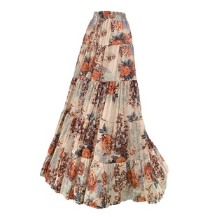 五节拼接碎花半身裙夏季女2025新款高腰a字裙子大摆雪纺蛋糕长裙