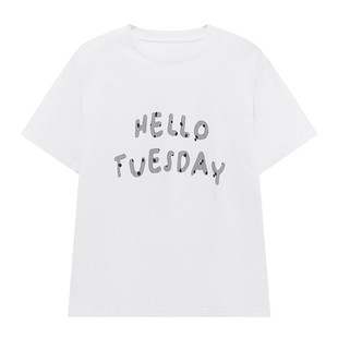 Basic House/百家好美式潮流字母设计感夏季新款圆领套头短袖T恤