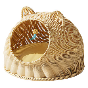 立体不塌丨藤编猫窝四季通用夏季透气半封闭安全感钻猫门洞可水洗