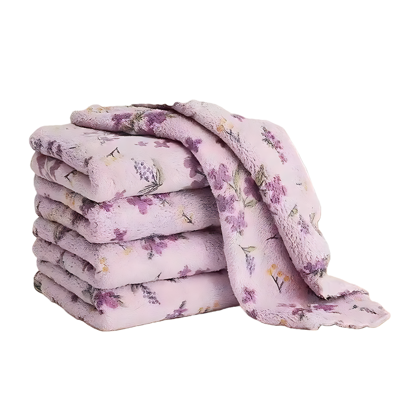 厨房专用强力吸水不掉毛抹布珊瑚绒家用印花加厚不沾油毛巾洗碗布