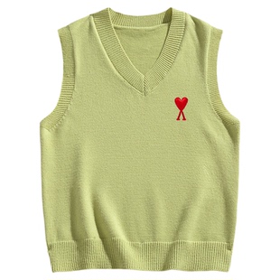 AMI毛衣男女V领马甲背心围脖爱心坎肩无袖针织衫秋冬潮流马夹上衣