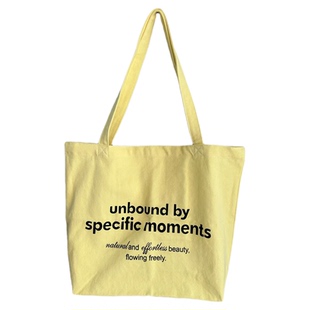 Wfei原创ins字母印花单肩包通勤大容量托特包简约奶黄色帆布包女