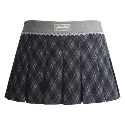 UNIFREEPLUS大码格纹百褶半身裙