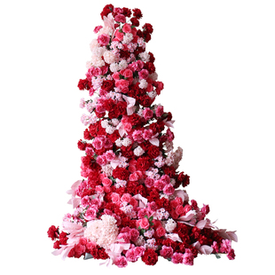 仿真玫瑰花艺瀑布花墙直播橱窗打卡绢花造景电话亭店铺门头壁挂花