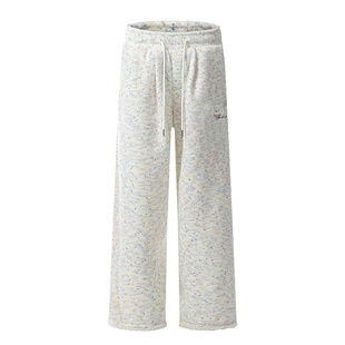 NERESUM甜美彩虹针织糯米裤女直筒加绒休闲裤宽松慵懒风百搭裤子