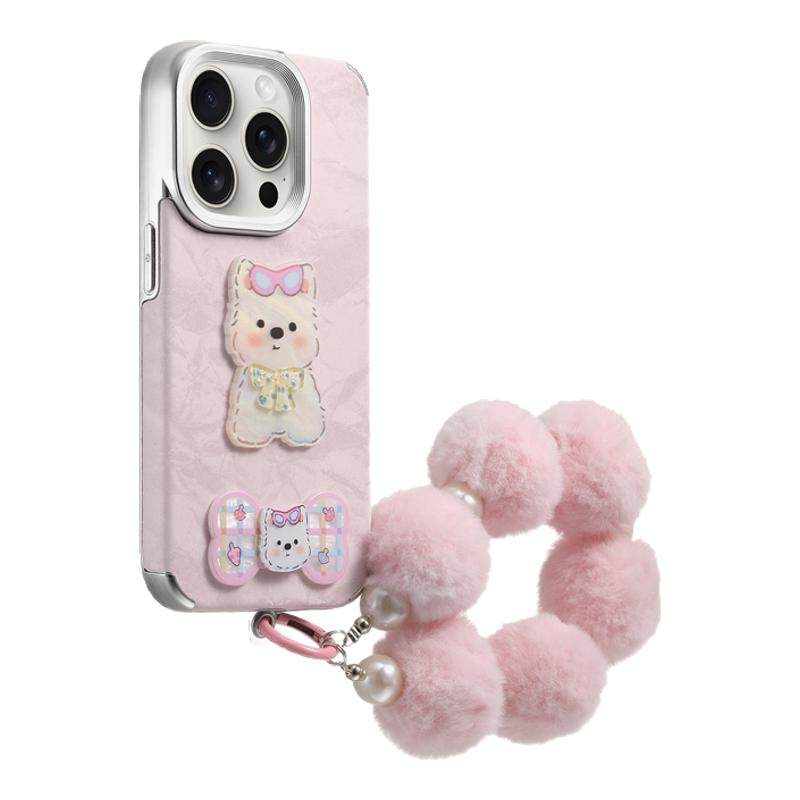 粉色晕染狗狗带挂绳适用苹果16手机壳新款苹果17promax套iphone16pro防摔17air硅胶苹果15全包14外