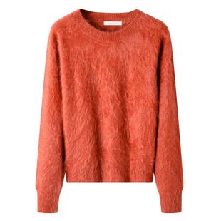 春竹100%山羊绒圆领显瘦慵懒风拉毛羊绒衫冬加厚保暖套头毛衣