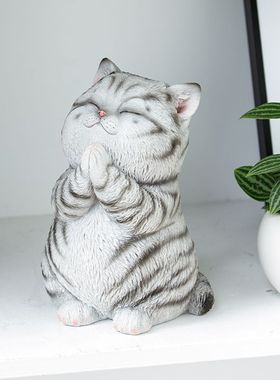 创意猫咪摆件客厅桌面卧室装饰品猫猫玩偶美短猫仿真小猫礼物