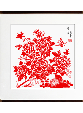 中国风特色手工剪纸窗花客厅中式装饰画实木相框彩色花鸟非遗作品