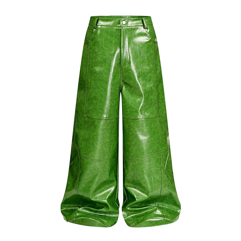 REBEL WAVE【 PSY.P 脆皮 同款】绿色液态皮裤阔腿裤 baggy pants
