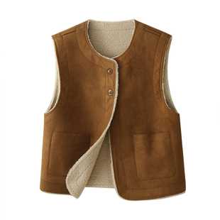 双面穿麂皮绒羊羔毛马甲女2025秋冬美拉德时尚保暖百搭坎肩外套潮