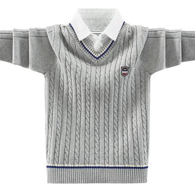 男童假两件针织衫秋冬校服毛衣