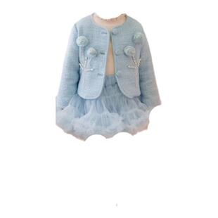 女童洋气套装礼服小香风女孩外套毛衣洛丽塔公主连衣裙新款三件套