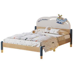 实木儿童伸缩床卡通简约男孩女孩小户型榉木可抽拉围栏安全护栏床