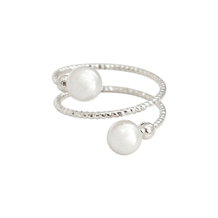 炒鸡好看~简约弹簧珍珠戒指女小众设计食指戒轻奢高级感缠绕对戒