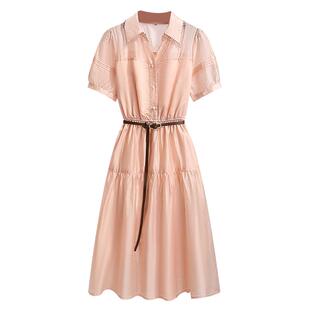 法式白色天丝连衣裙女气质2026夏季新款收腰轻奢高级感衬衫式裙子