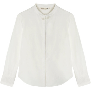 布景长袖衬衫女2025年冬季新品国风新中式立领盘扣设计衬衣1298