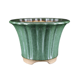 宜兴名家秦夕洪绿均釉筋纹紫砂盆景盆春兰绿云大富贵翠盖兰花盆