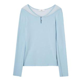 【商场同款】HPLY荷比俪2025春季新款女温柔网纱拼接装饰扣针织衫