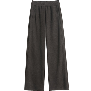 醋酸羊毛阔腿裤女秋冬季2025加绒加厚窄版直筒棕咖色毛呢糯米裤子