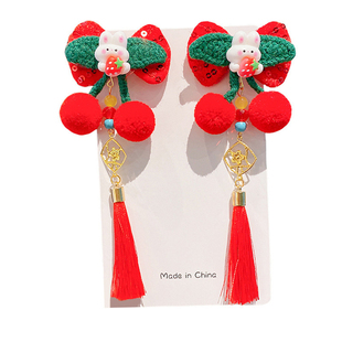 儿童古风发夹红色扇子流苏中国风花朵侧边发夹小女孩汉服新年发饰