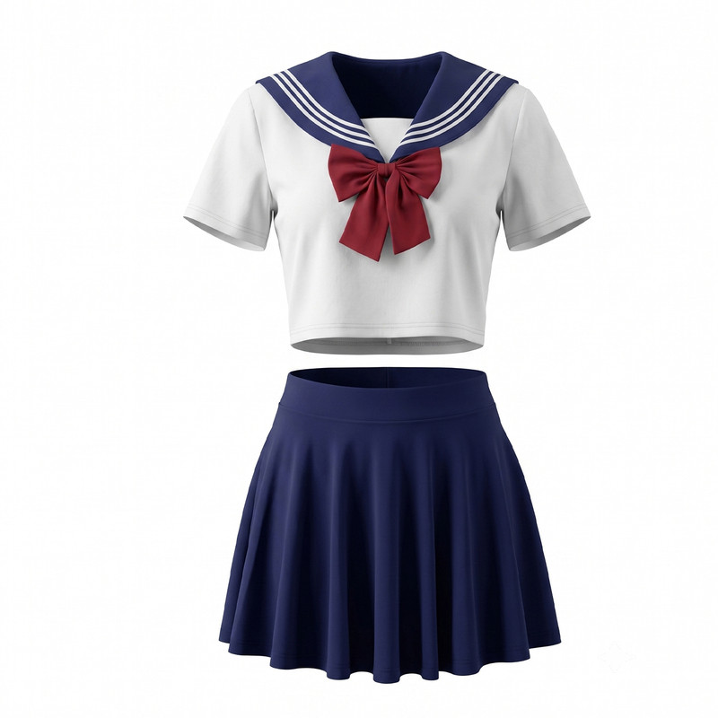 日系水手服保守遮肉裙式分体泳衣
