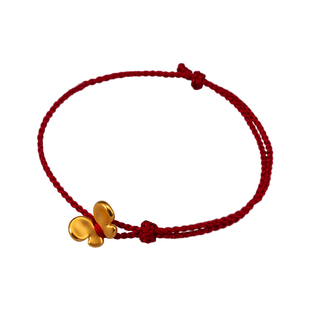 福蝶自来 足金蝴蝶小克重黄金本命年红绳手链细手脚绳新年礼物女