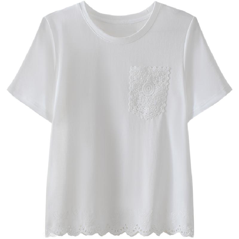 宽松刺绣t恤女夏新款纯棉短款