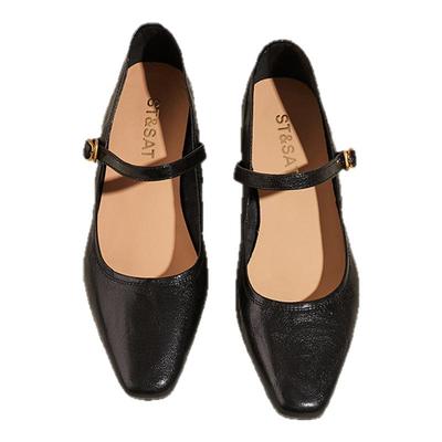 星期六官方正品羊皮黑色单鞋女款