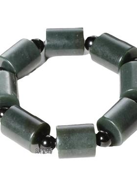 黑和田玉青玉墨玉圆柱珠子手链