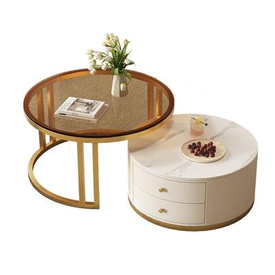 岩板茶几家用小户型奶油风可伸缩