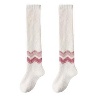 秋冬季保暖加绒加厚及膝袜到大腿高长筒珊瑚绒袜子睡觉暖脚袜子