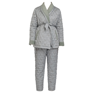 曼诺曼蒂克天丝缎睡衣女冬新款青果领气质家居服长袖长裤夹棉保暖