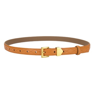 黄色菱格1.9厘米装饰腰带小香风女羽绒服风衣西装大衣真皮小皮带