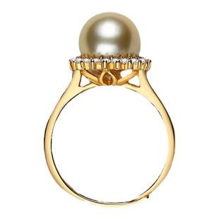 南洋金珠戒指女天然海水珍珠单颗浓金开口可调节太阳花925银指环