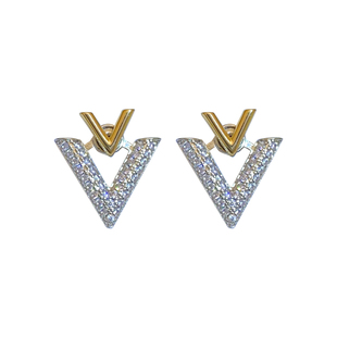 轻奢精致一款两戴锆石字母耳钉时尚气质高级冷淡风2025新款耳环女