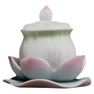 戴玉堂莲花圣水杯观音佛前净水杯供佛水杯供奉家用陶瓷供水杯贡杯