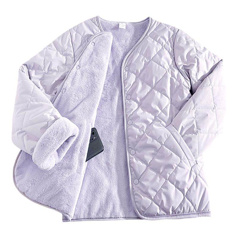 紫色内搭神器冬季加绒加厚棉衣女内胆保暖小棉袄双面穿棉服外套