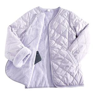 紫色内搭神器冬季加绒加厚棉衣女内胆保暖小棉袄双面穿棉服外套