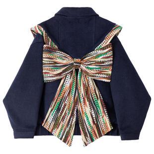 KEIKO新中式提花云肩短款毛呢外套秋冬蝴蝶结上衣+半身裙两件套装