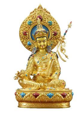 藏式鎏金莲师铜器摆件带背光铜像