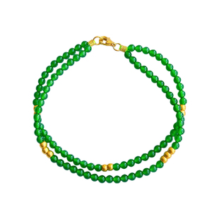 天然翡翠小米珠双圈手链串钏辣阳绿色冰种珠子999千足黄金可叠戴