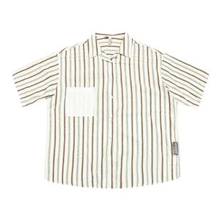 弎狸 TIP  日系复古短袖衬衫女森系宽松条纹上衣港风古着小众衬衣