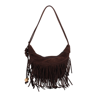 波西米亚磨砂麂皮绒流苏包包女复古时尚百搭斜跨单肩包腋下饺子包