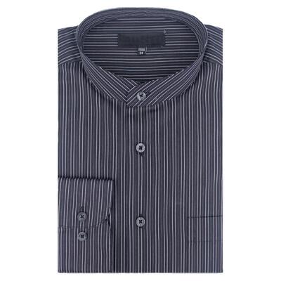 秋季男士中华立领衬衫男长袖中年条纹宽松免烫圆领衬衣男商务休闲