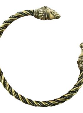 复古北欧男黄铜熊扭环手镯开口