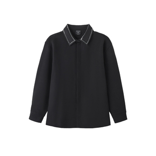 韦恩泽维尔加肥加大宽松大码秋冬男烫钻翻领暗门襟长袖衬衫9259