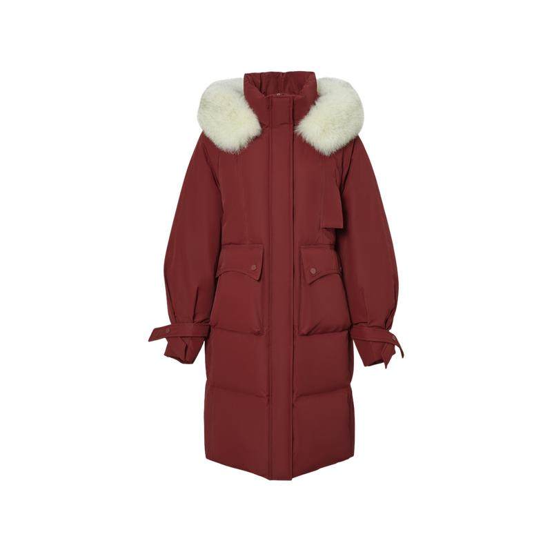 雪中飞狐狸毛中长款羽绒服