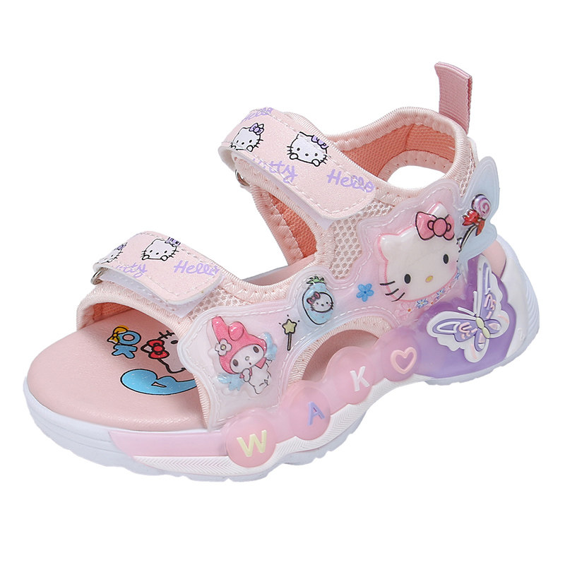 HelloKitty女童发光凉鞋2026夏季新款女孩沙滩鞋宝宝凉鞋软底露趾